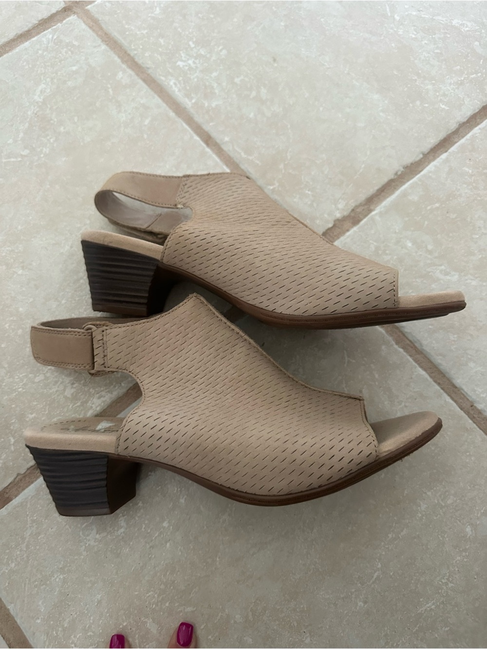 Perforated Slingback Block Heel Sandals